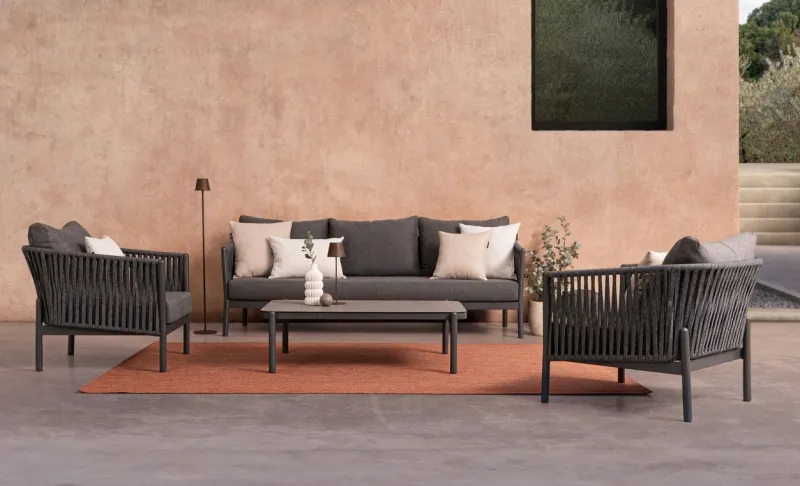 Hot Bizzotto DIVANO IN CORDA PER ESTERNO ANTRACITE WG21 - FLORENCIA