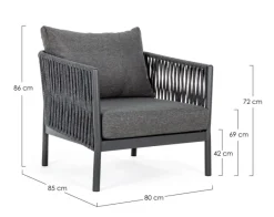New Bizzotto POLTRONA IN CORDA PER ESTERNO ANTRACITE WG21 - FLORENCIA