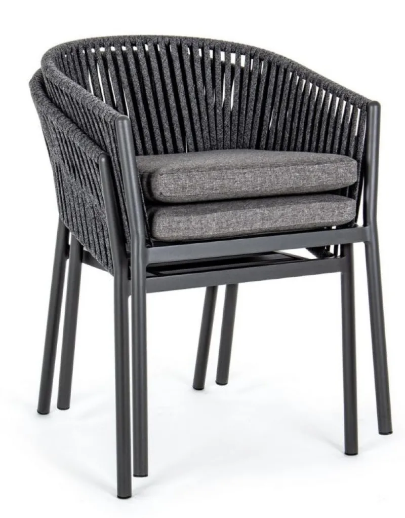 Discount Bizzotto SEDIA IN CORDA PER ESTERNO IMPILABILE ANTRACITE - FLORENCIA