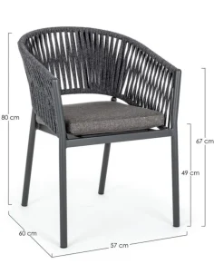 Discount Bizzotto SEDIA IN CORDA PER ESTERNO IMPILABILE ANTRACITE - FLORENCIA