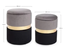 Clearance Bizzotto SET2 POUF CONTENITORE GRIGIO NERO - POLINA