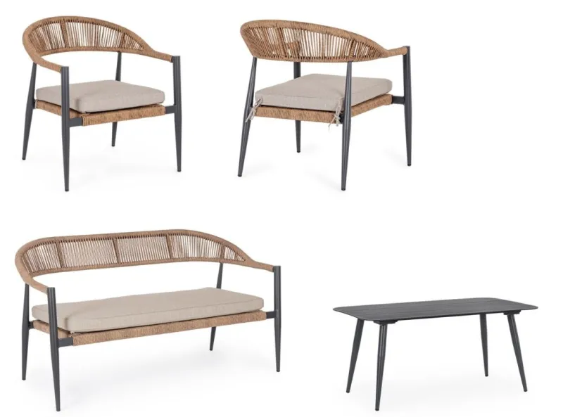 Clearance Bizzotto SET4 SALOTTO C-C JANDIA ANTRACIT/NATURAL