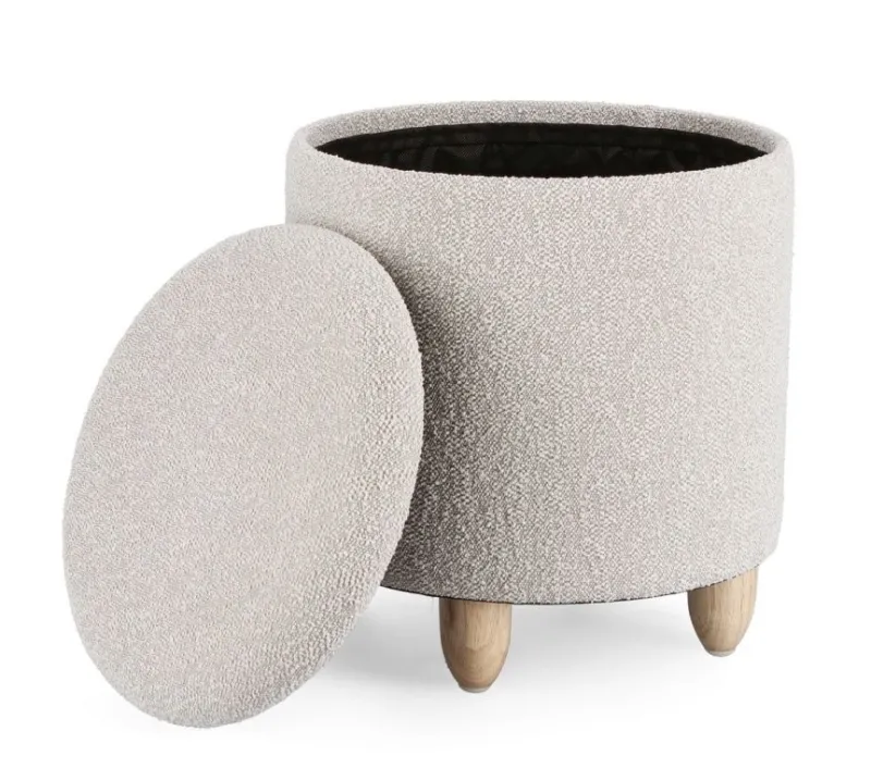 Outlet Bizzotto SGABELLO CONTENITORE EFFETTO BOUCLE' GRIGIO CHIARO- ZENA