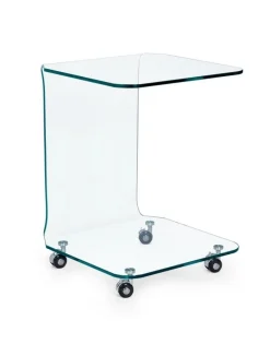 Outlet Bizzotto TAVOLINO CON RUOTE QUADRATO IN VETRO - IRIDE