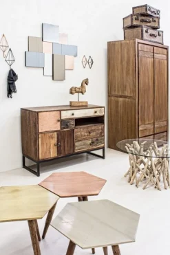 Best Bizzotto TAVOLINO ROTONDO IN TEAK CON RIPIANO IN VETRO - SAMIRA