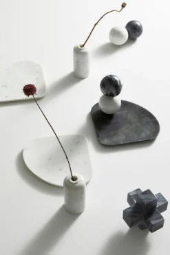 New Bizzotto VASSOIO DECORAT KANDY MARMO BIANCO 30X26